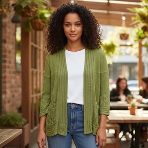 Sweaterworks Sage Green Textured Open Cardigan Small S